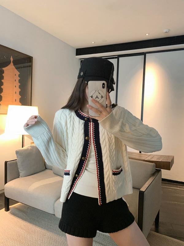 乐天商城 - ニット カーディガン レディース ケーブル編み メリノウール 長袖 ラウンドネック 秋冬 トップス ゆったり 厚手 ミルクホワイト グレー