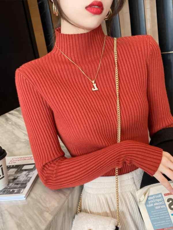 ・カテゴリ: ニット・素材: ニット・柄: その他・厚さ: 中・スタイル: プルオーバー・シルエット: スリム・袖丈: 長袖・ネックライン: ラウンドネック・着丈: 短め (40cm超50cm以下)・カラー: ブラック、ホワイト、ベージュ、カーキ、コーヒー、グレー、オレンジレッド、ダークグリーン・サイズ: フリー・テイスト: 通勤、エレガント