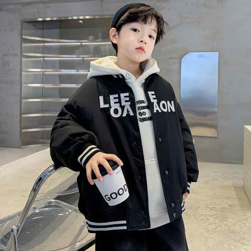 子供用野球ジャケット 男の子 中綿入り 厚手 アウター 秋冬 120cm 130cm 140cm 150cm 160cm 170cm ブラック 普段使い