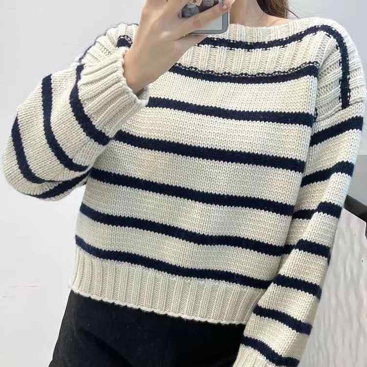 ニット レディース 秋冬 長袖 ドロップショルダー ボーダー柄 ゆったり オフショルダー トップス プルオーバー ブラック ホワイト 普段使い 通勤着