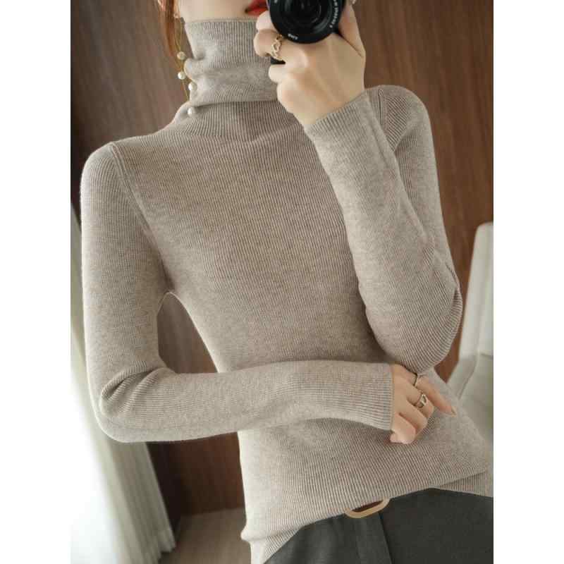 Three-Quarter Knit - ニット レディース タートルネック 秋冬 ショート丈 タイト スリム 長袖 トップス インナー レーヨン 無地 ブラック ホワイト ベージュ カーキ コーヒー レッド グレー ピンク ブルー パープル