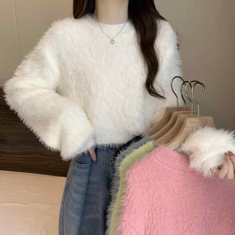 ・生地: フェイクミンクファー・主素材: ナイロン・柄: 無地・厚さ: 普通・組み合わせ: 単品・スタイル: プルオーバー・シルエット: ゆったり・袖丈: 長袖・ネックライン: ラウンドネック・着丈: ミドル(50cm<着丈≤65cm)・技法: パッチワーク・カラー: ホワイト、ピンク、ブラック、ライトグリーン・サイズ: フリーサイズ・タイプ: プルオーバー・前立て: プルオーバー・カテゴリー: セーター