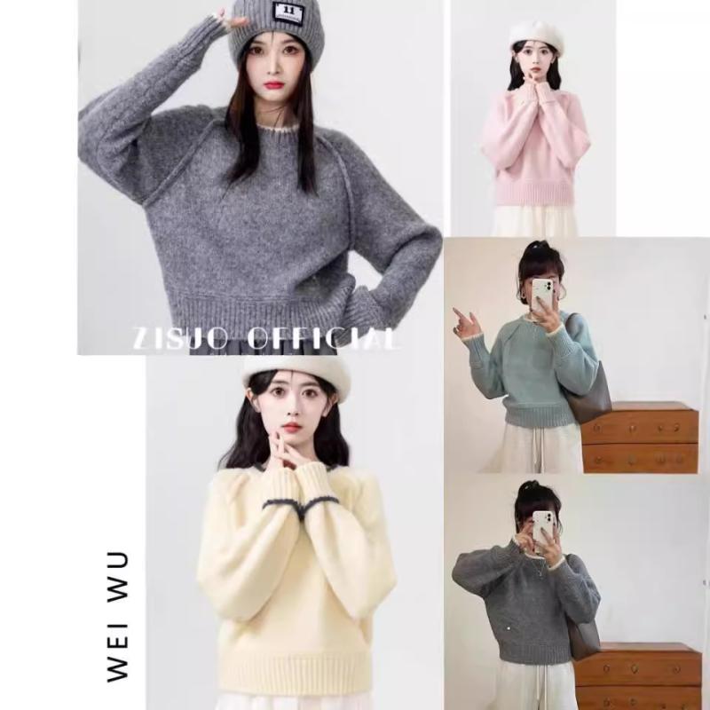 ニット レディース 秋冬 ショート丈 グレー系 プルオーバー 厚手 ラウンドネック 暖かい トップス 普段..