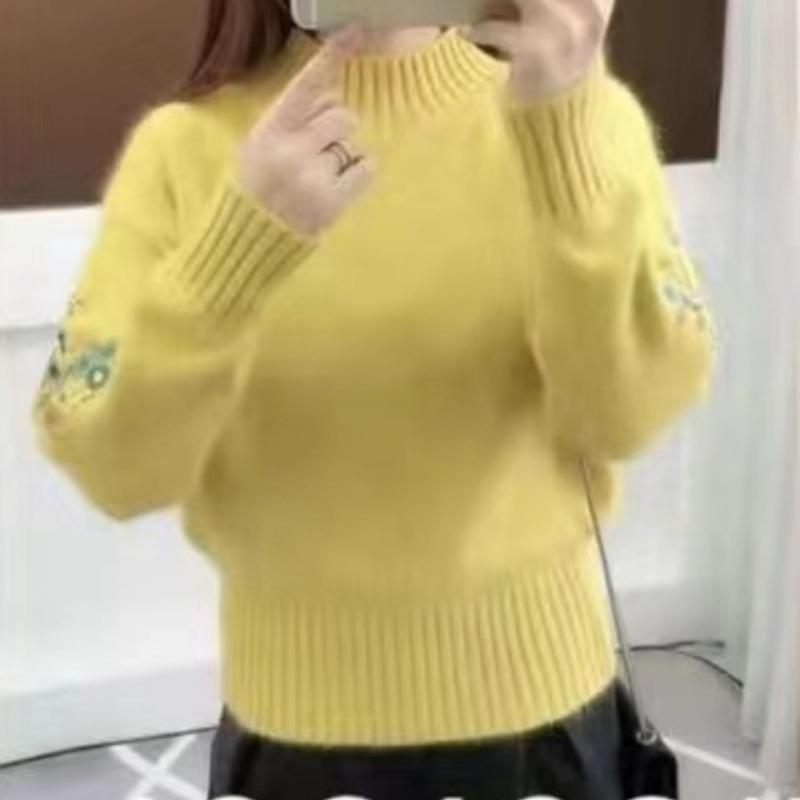 ニット レディース 刺繍入り ハーフネック プルオーバー 長袖 トップス 秋冬 暖かい ゆったりサイズ カ..