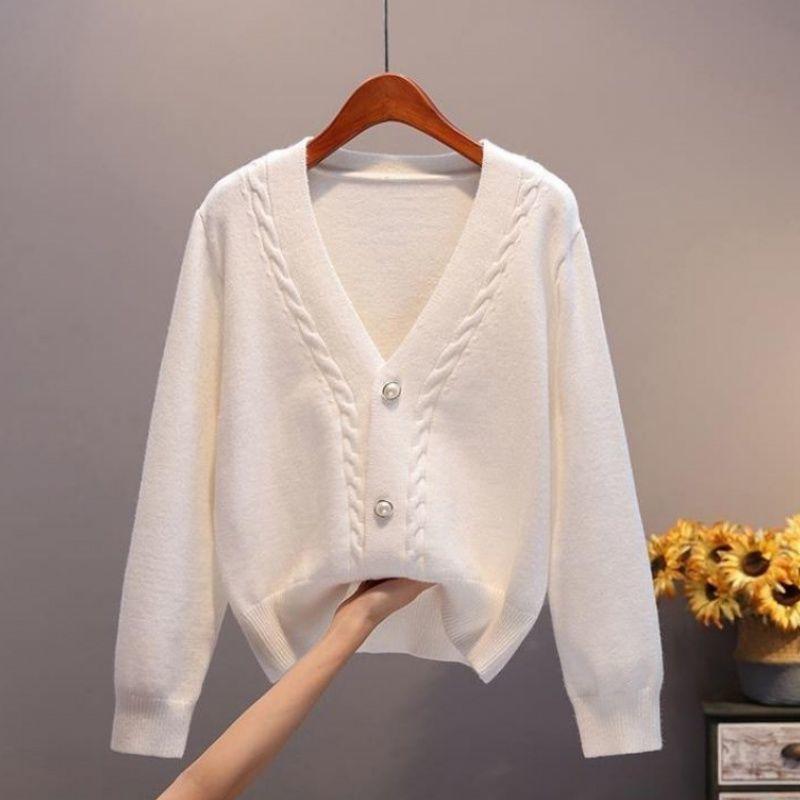 ニットカーディガン レディース Vネック 厚手 ニット トップス アウター 春秋 冬 韓国風 ゆったり 杏色..
