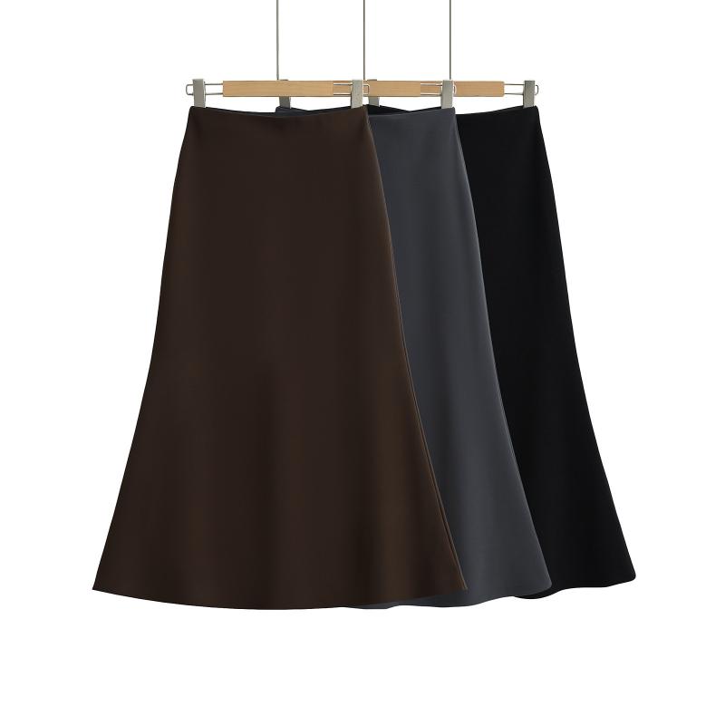 ニット スカート レディース 黒 灰色 茶色 ミモレ丈 マーメイド タイト Aライン ポリエステル 無地 切り替え 伸縮性 ストレッチ スタイルアップ