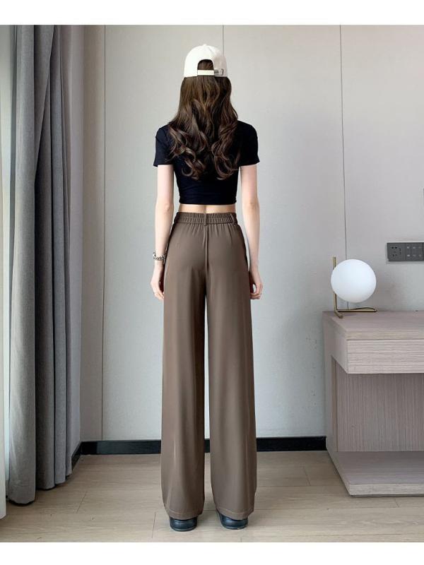 パンツ レディース 春夏 韓国風 高見え ワイドパンツ 高腰 落ち感 スラックス カジュアルパンツ コーヒ..