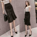 スカート レディース 春夏秋冬 魚尾スカート マーメイドスカート ハイウエスト 伸縮性 膝丈 ポリエステル 無地 タイトスカート 通勤 オフィス カジュアル きれいめ 上品