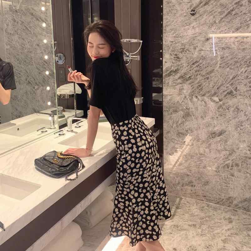 スカート レディース 春夏 ミモレ丈 ハイウエスト 小花柄 Aライン マーメイド タイトスカート かわいい 伸縮性