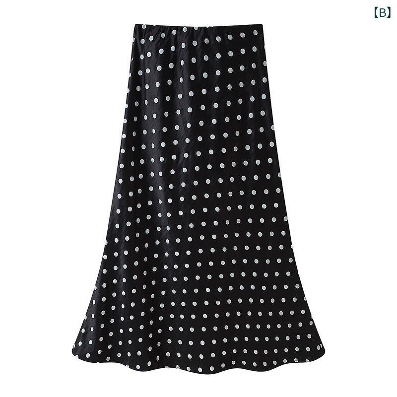 シャドーテールのスカート レディース 春 高見え ドット柄 膝下 Aライン ロングスカート ウエストゴム 体型カバー ポリエステル 白色 黒色｜アングル3