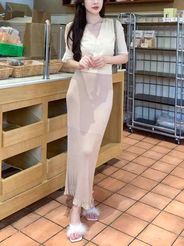 スカート レディース 薄手 花柄レース マーメイドスカート ミモレ丈 膝下丈 ウエストゴム 伸縮性 接触冷感 きれいめ かわいい 上品 フェミニン エレガント 黒 ベージュ 春夏