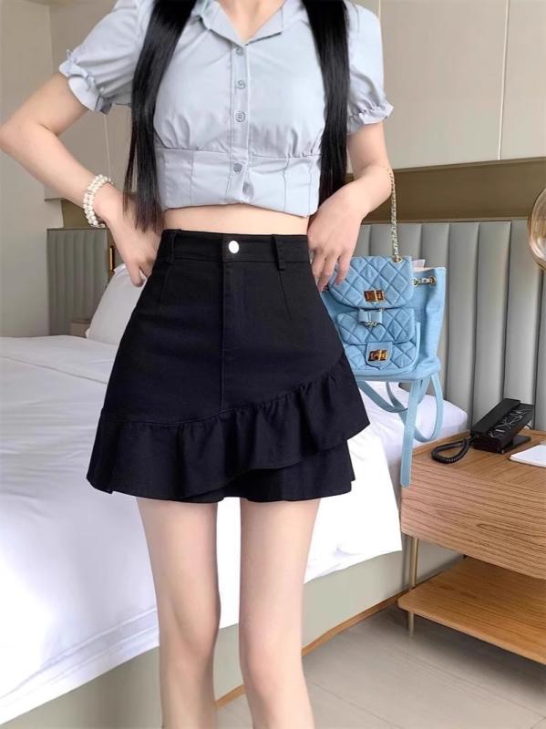 ・項目名: 柄・値: 無地・項目名: 技法・値: パッチワーク・項目名: 素材・値: ポリエステル・項目名: スカートタイプ・値: Aラインスカート・項目名: スカート丈・値: ミニスカート・項目名: 装飾・値: ファスナー・項目名: カラー・値: ブラック（裏地付き）、アプリコット（裏地付き）・項目名: サイズ・値: XS、S、M、L、XL、2XL、3XL、4XL・項目名: スタイル・値: フェミニン、スクールガール・項目名: 生地の伸縮性・値: ややあり・項目名: 素材構成・値: ポリエステル80-90%