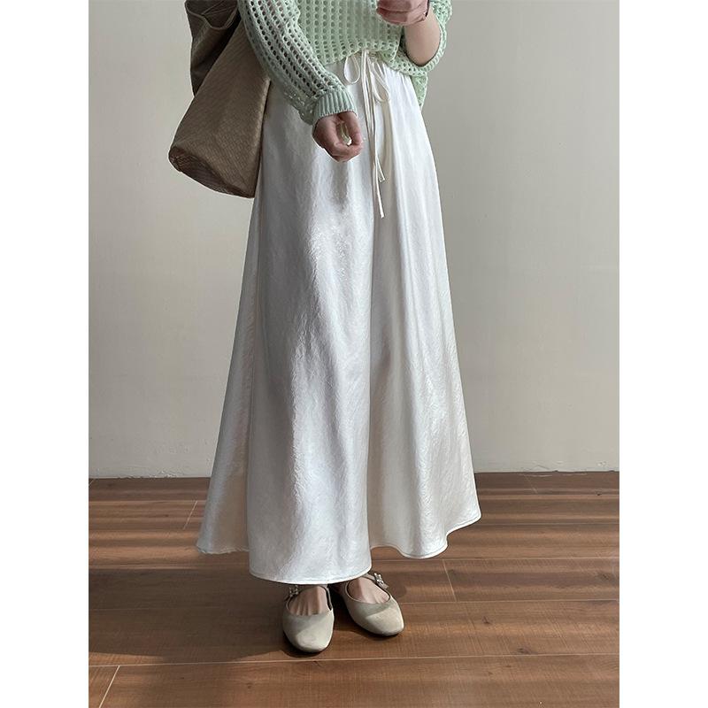 スカート レディース 魚尾スカート Aライン ポリエステル 普段使い デイリーユース 韓国風 無地 伸縮性なし パールホワイト エアリーブルー ブラック
