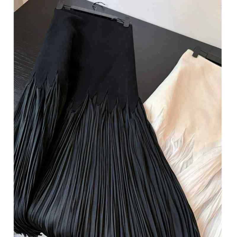スカート レディース 春夏 Aラインスカート ミモレ丈スカート 黒 メッシュ 切り替え プリーツスカート ハイウエスト ゴシック モード系 きれいめ 通勤 エレガント