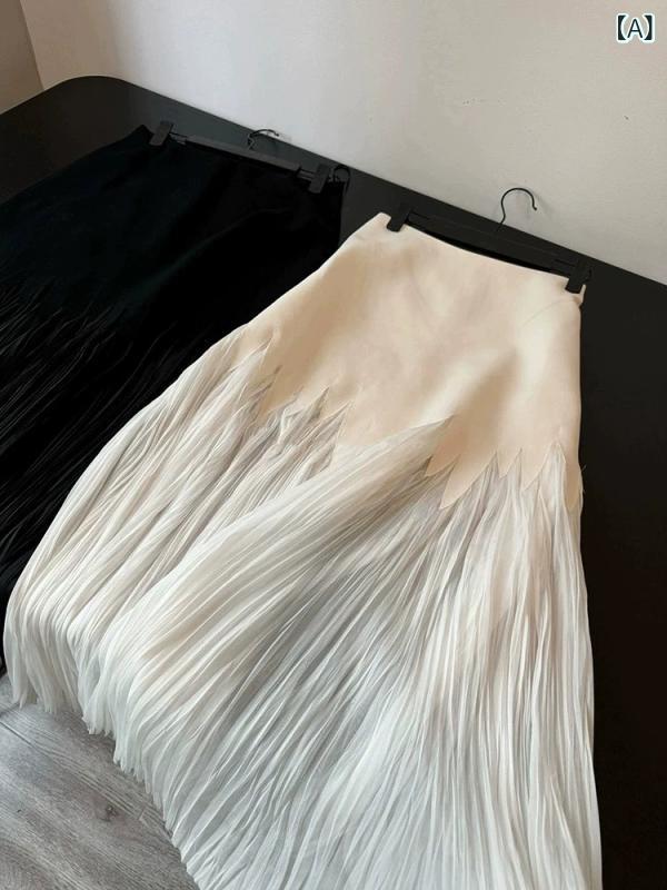 シャドーテールのスカート レディース 春夏 Aラインスカート ミモレ丈スカート 黒 メッシュ 切り替え プリーツスカート ハイウエスト ゴシック モード系 きれいめ 通勤 エレガント｜アングル2