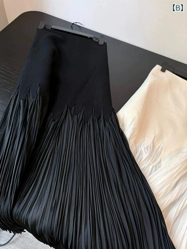 シャドーテールのスカート レディース 春夏 Aラインスカート ミモレ丈スカート 黒 メッシュ 切り替え プリーツスカート ハイウエスト ゴシック モード系 きれいめ 通勤 エレガント｜アングル3