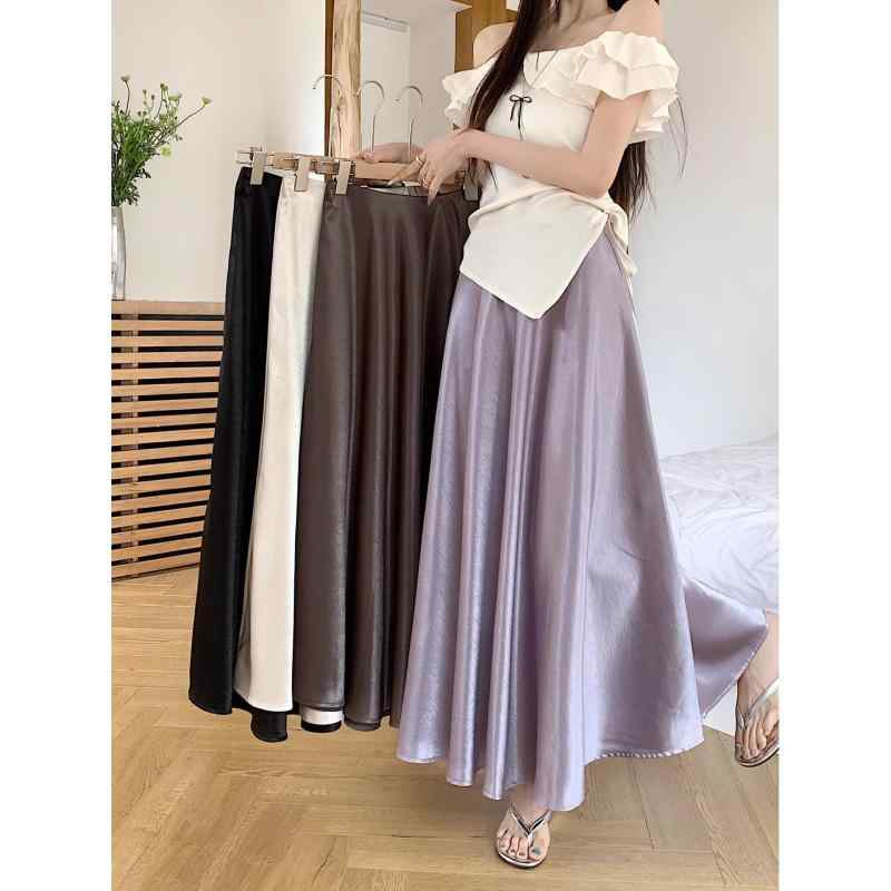 スカート レディース 大きいサイズ マーメイドスカート ミモレ丈 フレアスカート Aライン 無地 伸縮性 体型カバー 通勤 エレガント 蟹殻灰 星空黒 丁香紫