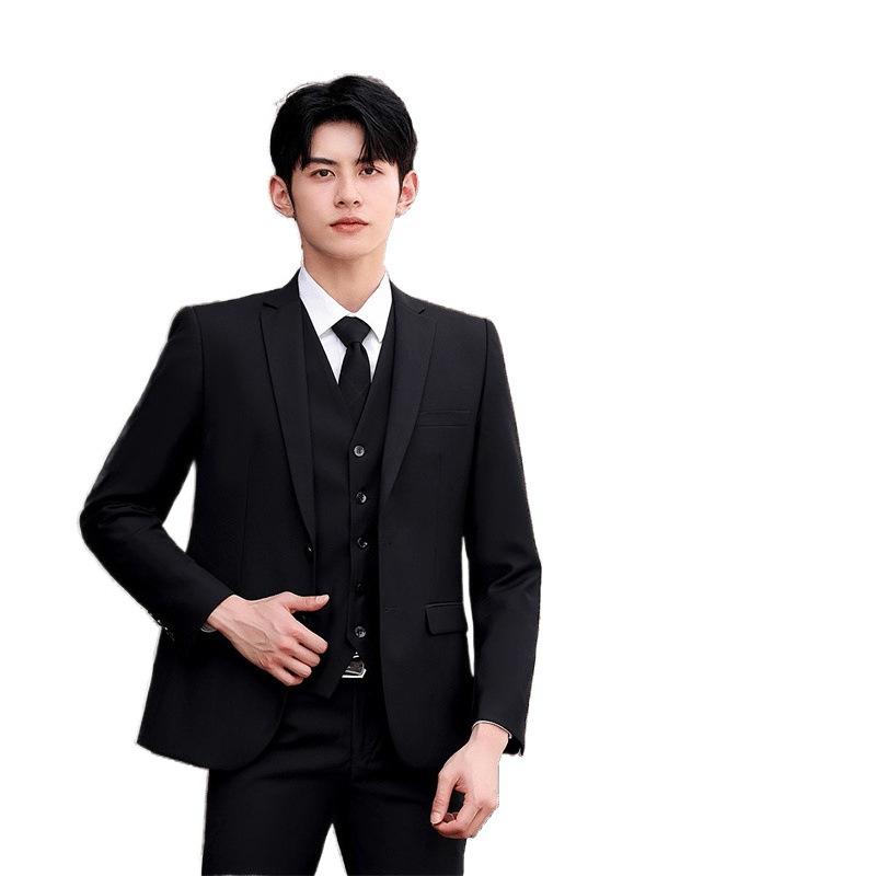 スーツ メンズ 男性用 スリムフィット 春秋 結婚式 新郎 フォーマル 黒 ポリエステル ビジネス 紳士服 上下セット シャツ付き ネクタイ ベルト付き 大きいサイズ