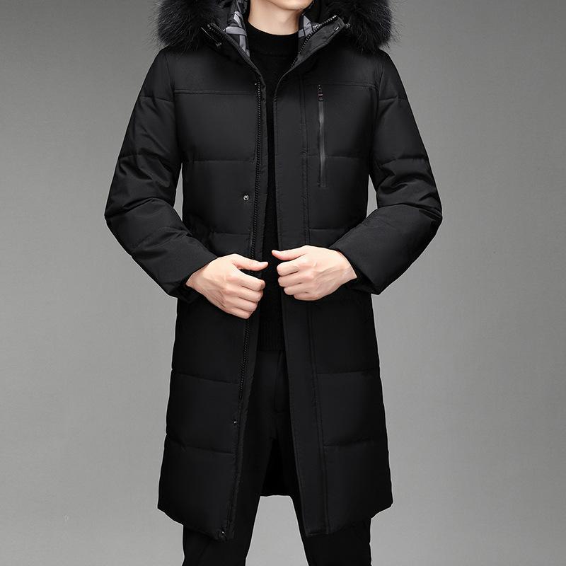 Jumper, Blouson - 羽绒服 メンズ 中高年 男性用 ダウンジャケット ロング丈 アウター 父親 あったか 冬用 撥水 防寒 防水 大きいサイズ フード付き 紳士 シニア ブラック ブルー ポリエステル
