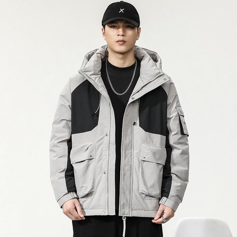 ・防寒レベル: 軽寒レベル(-5℃~0℃)・素材機能: 洗濯機洗い可能・かさ高性: 550・モデル番号: 318・詰め物: グレーグースダウン・ダウン含有量: 91%~95%・スタイル: 基本款・フィット: ゆったり・着丈: ミドル丈(65cm＜着丈≤80cm)・襟型: スタンドカラー・フード: あり・フロント: ジッパー・厚さ: 厚手・柄: 無地・テイスト: トレンド・対象: 青年・裏地: 綿・生地: ポリエステル・メイン素材: ポリエステル100%・シーン: カジュアル・カラー: ブラック, グレー・サイズ: M, L, XL, 2XL, 3XL, 4XL・シーズン: 冬・加工: アイロン不要・対象年齢: 成人・性別: 男性・製品カテゴリ: ダウンジャケット・ダウン量: 100g以下