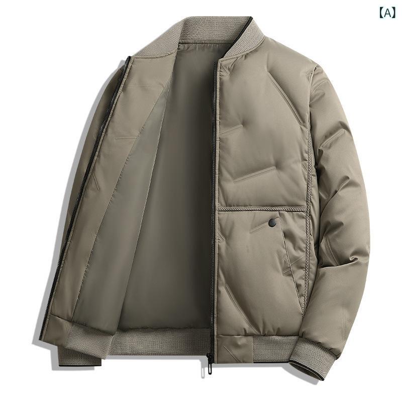 Other - 羽绒服 メンズ 中青年 男性用 冬物 アウター ジャケット ブルゾン ジャンパー 防寒着 スリムフィット ポリエステル 無地 土黄 黒色 雾霾藍