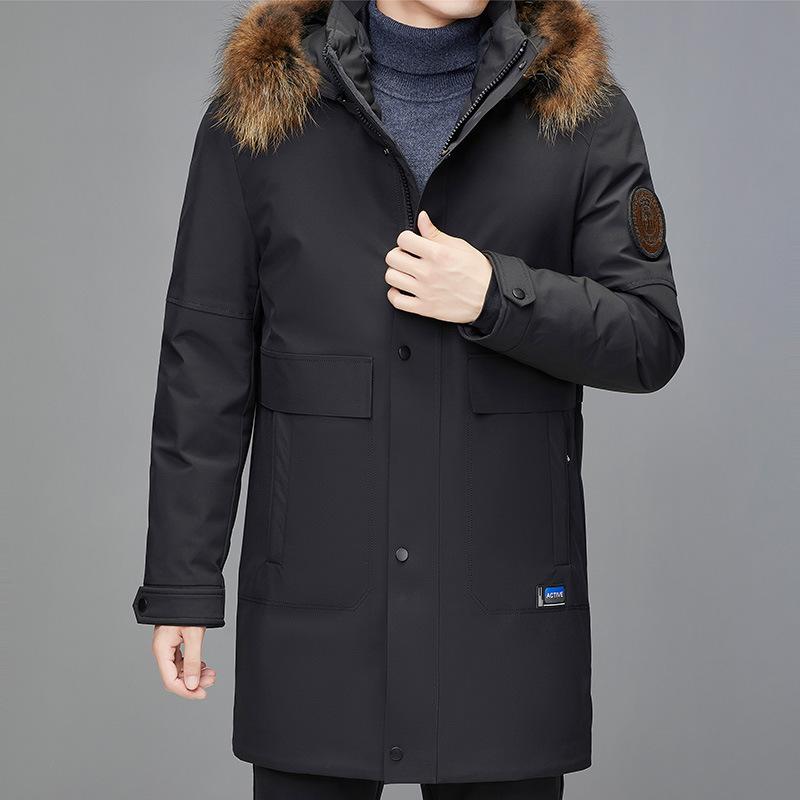 Other - 羽绒服 メンズ 男性用 中綿入り ジャケット コート ミドル丈 スタンドカラー フード付き 取り外し可能 厚手 防寒 暖かい 無地 冬 ブラック ブルー グリーン 170M 175L 180XL 1852XL 1903XL ポリエステル