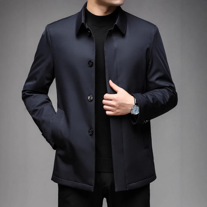 羽绒ジャケット メンズ 男性用 アウター ダウンジャケット 中高年 シニア 紳士服 無地 トップス 秋冬 墨グリーン 紺