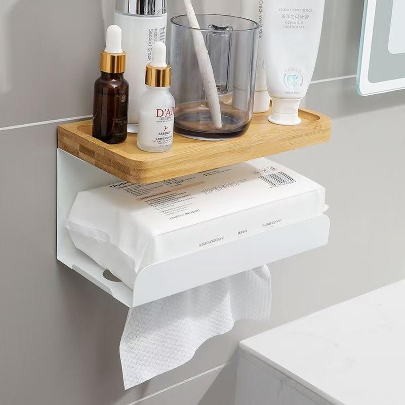 トイレットペーパーホルダー バスルーム用 棚付き ロールペーパーホルダー スマホ置き 炭素鋼 白 黒