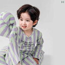 子供用パジャマ 春夏 長袖 寝巻き 上下セット ルームウェア 再生繊維 吸湿速乾 薄手 ストライプ柄 かわいい小熊柄