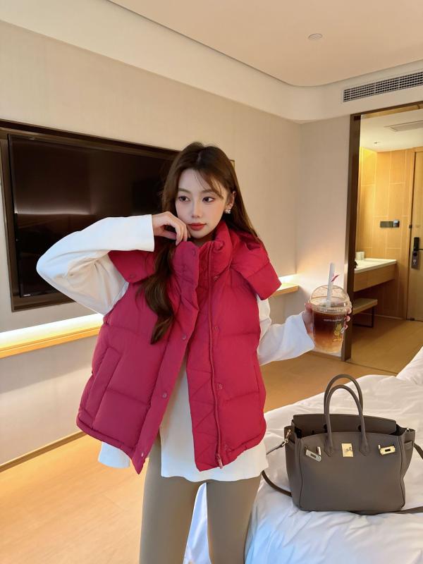 ダウンベスト レディース 暖かい フード付き 取り外し可能 スポーツ レジャー 秋冬 ポリエステル 白鸭..