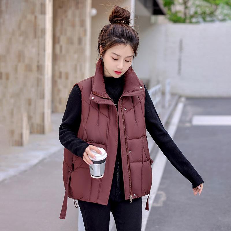 ベスト レディース ダウン風ベスト ファッション 中綿入り チョッキ ジレ ゆったり 立ち襟 無地 ポリエ..