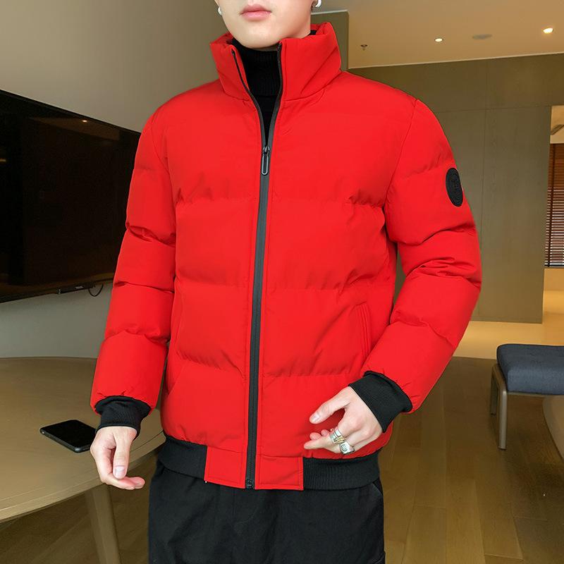 綿入りジャケット メンズ アウター 冬 立襟 撥水 防寒 厚手 ポリエステル 無地 カジュアル スポーティー カーキ ブラック レッド