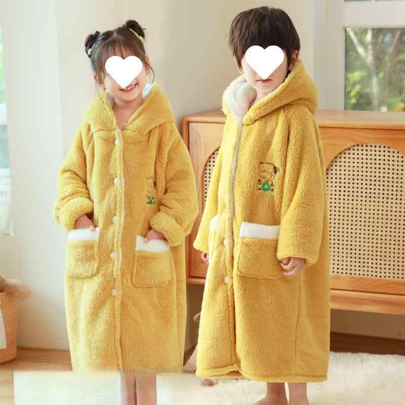 パジャマ キッズ 男の子 女の子 フランネル 珊瑚マイヤー 厚手 子供用 バスローブ 中大 厚手 ポリエス..