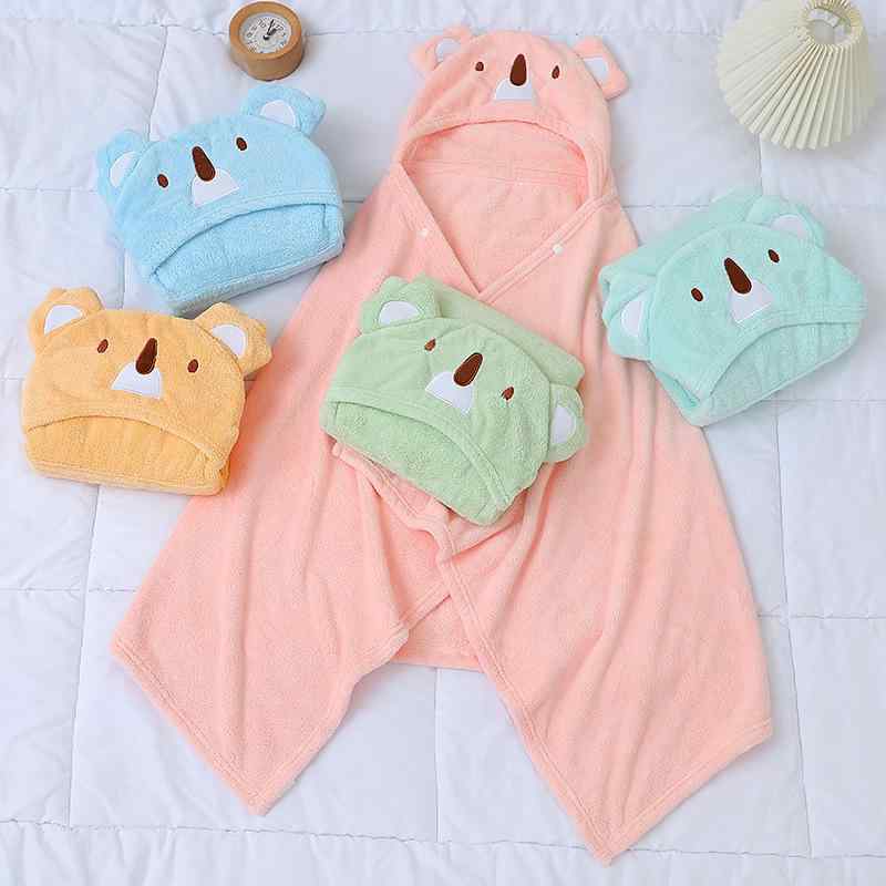 子供用バスローブ コアラ柄 柔らかいサンゴフリース 吸水速乾 フード付きタオル 青色 緑色 黄色 ピンク..