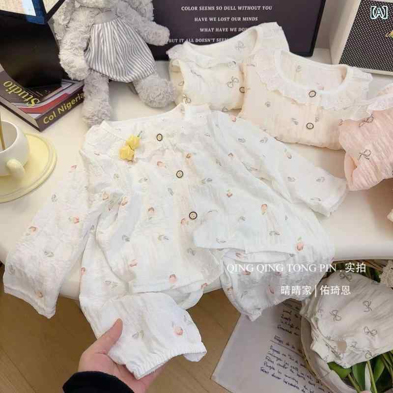 子供用ルームウェア 女の子 春秋 薄手 長袖 カーディガン ベビー服 キッズ パジャマ 綿 100 80 90 100 110 120 130