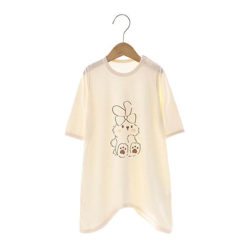 ベビー服 寝巻き 薄手 接触冷感 スリーパー 春夏 秋 新生児 赤ちゃん ルームウェア 部屋着 寝冷え防止 モーダル かわいい 萌え萌え兔 ピンク系 黄色系 ブルー系 グリーン系