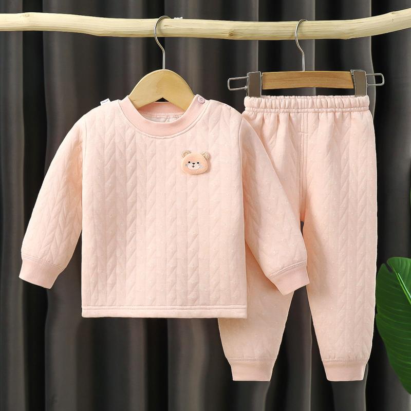 子供用インナー 上下セット キッズ ベビー 秋冬 綿100％ 三層構造 暖か 厚手 パジャマ 部屋着 ピンク系..