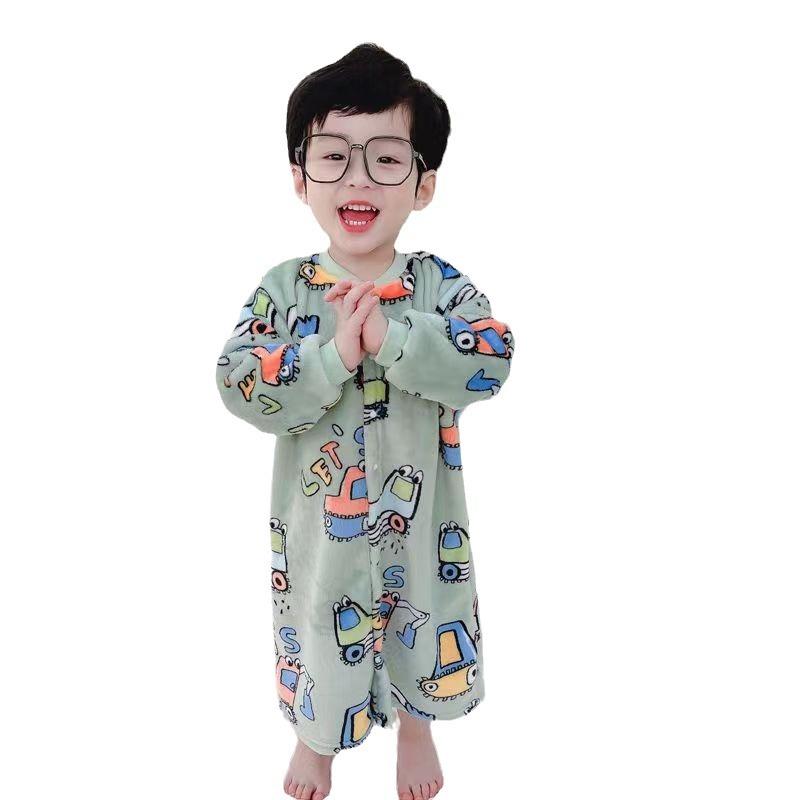 ベビー パジャマ 春秋 長袖 珊瑚フリース 幼児 男女兼用 厚手 腹巻付き 部屋着 小羊柄 ピンク ブルー