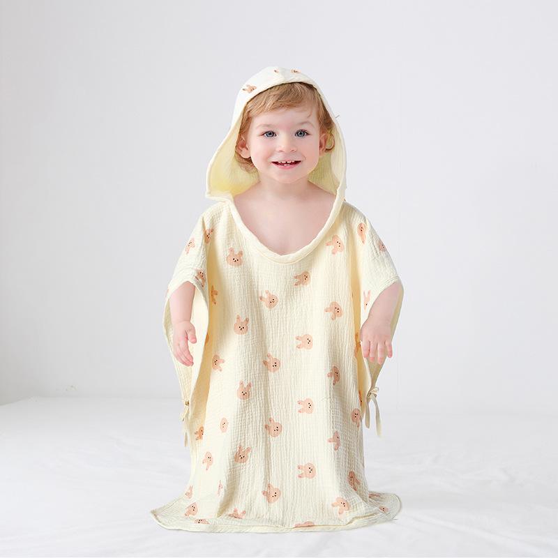 ベビー バスローブ 全綿 ガーゼ 湯上り ポンチョ 吸水 速乾 フード付き 小老虎 ヒョウ柄 小熊