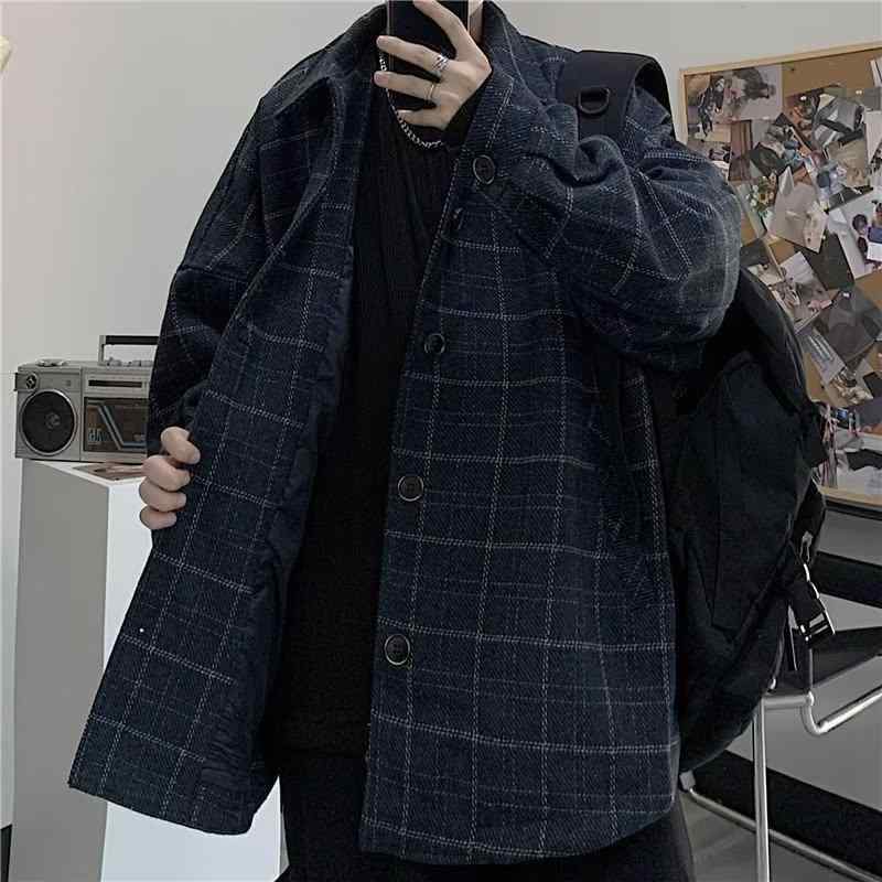 ジャケット メンズ レディース 秋冬 チェック柄 ルーズ レトロ 韓国風 ポリエステル ブルー