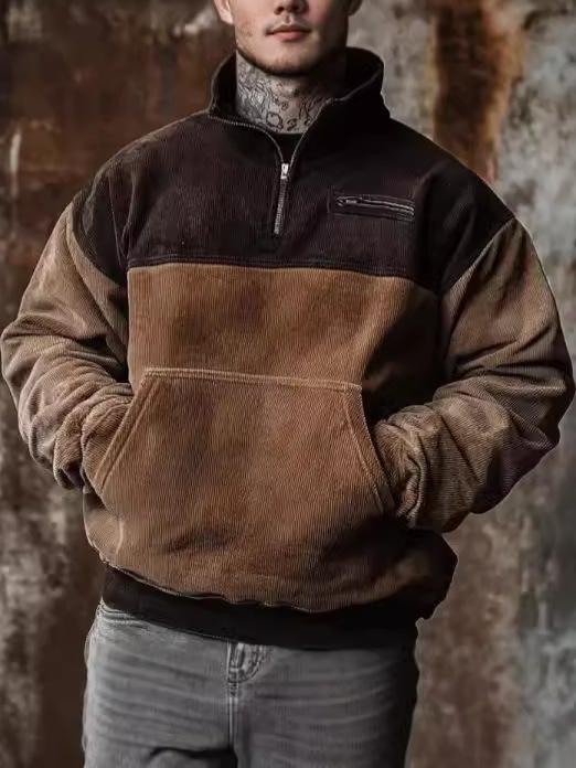 スウェット メンズ 男性用 トップス プルオーバー 1/4ジップ レトロ 切り替え 配色...