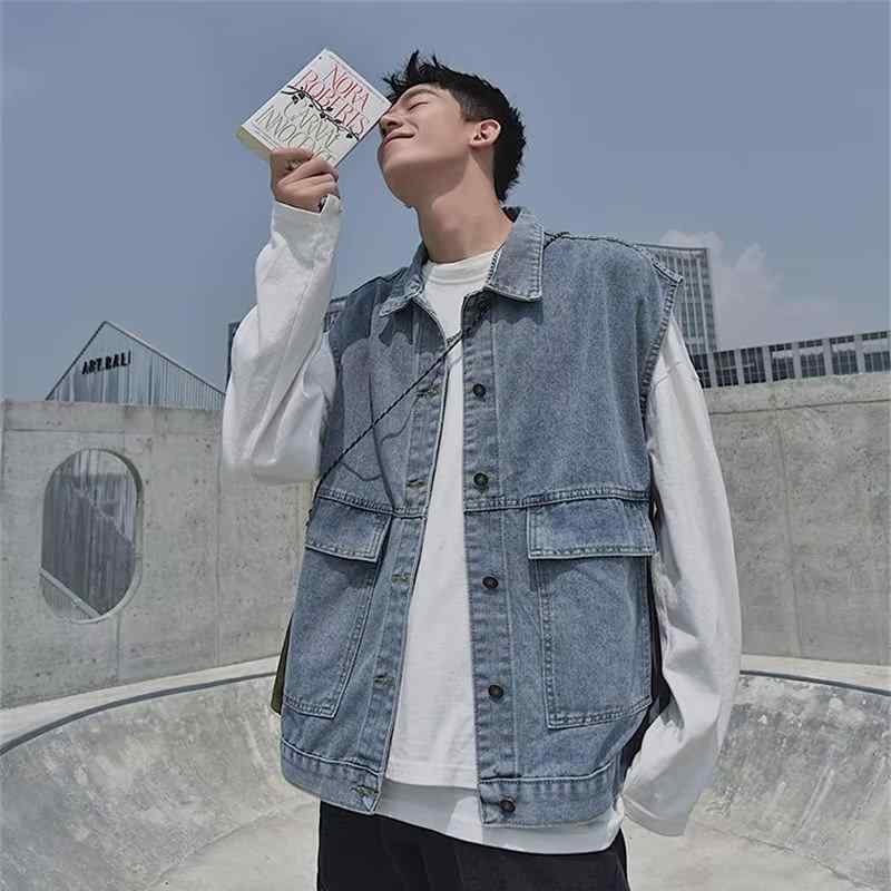 ・スタイル: 韩版・体型: 宽松型・種類: 开衫・襟型: 翻领・前立て: 单排扣・厚さ: 普通・柄: 纯色・素材: 牛仔・主な素材: 棉45%・対象: 青年・服装ポケット: 立体贴袋・裾のデザイン: 直下摆・カラー: ブラック, ブルー・サ...