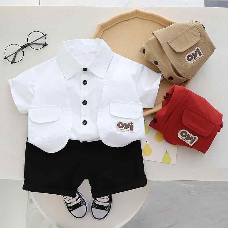 キッズ ベビー服 半袖 セットアップ 上下セット 幼児 子供服 男の子 ワークベスト ハーフパンツ 綿 薄手 白 赤 ベージュ 80cm 90cm 100cm 110cm 120cm