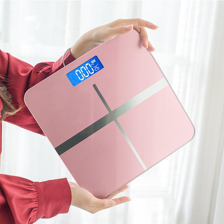 体重計 小型 高精度 デジタル 体重秤 ヘルスメーター 電池 USB充電 クロス模様 シルバー ローズゴールド ブルー ブラック