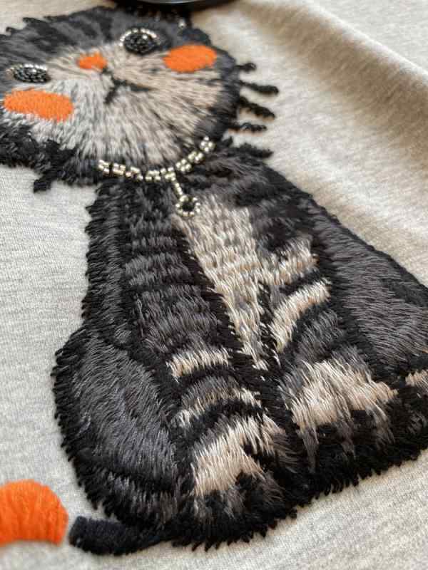 Tシャツ レディース 半袖 高品質 猫 刺繍 コットン トップス カットソー 灰色 黒色 日韓風 カジュアル スタイル