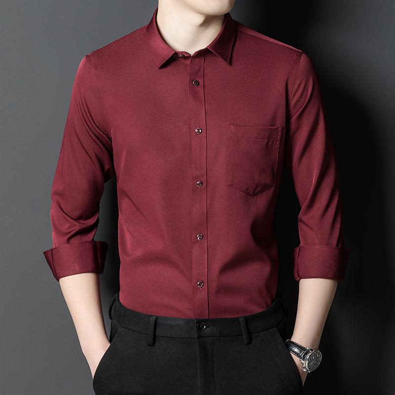 Other Apparel - シャツ メンズ 男性用 長袖トップス ストレッチ 形態安定 無地 ビジネスカジュアル 韓国風 スリムフィット ホワイト ブラック ブルー ネイビー グレー ピンク ワインレッド パープル グリーン