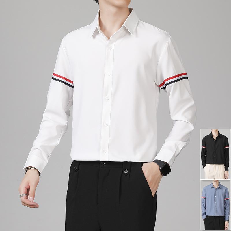 シャツ メンズ 長袖 カジュアル ビジネス 白シャツ ポリエステル 無地 トップス 普段使い 通勤用
