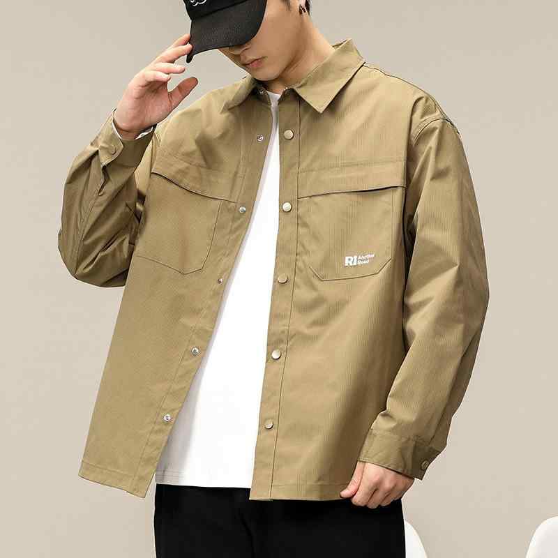 シャツ メンズ デニム ワークシャツ 長袖 無地 ポリエステル 普段使い 韓国風 カジュアル 合体型 翻領 ..