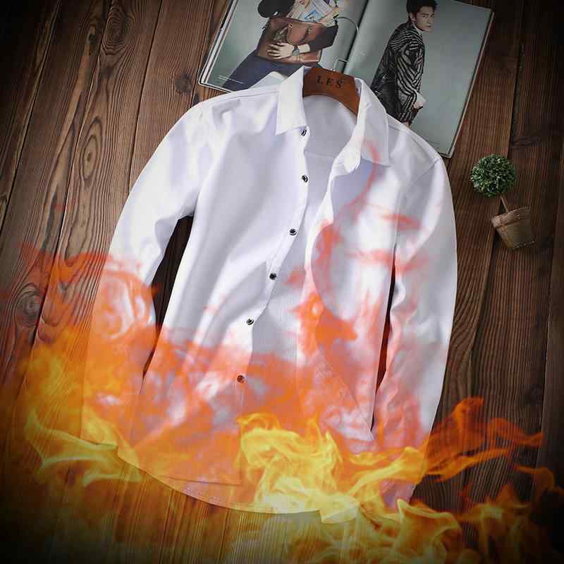 シャツ メンズ 男性用 防寒 裏起毛 厚手 ビジネス オフィス ワーク 無地 白 黒 ワインレッド ブルー ネイビー ポリエステル 秋冬