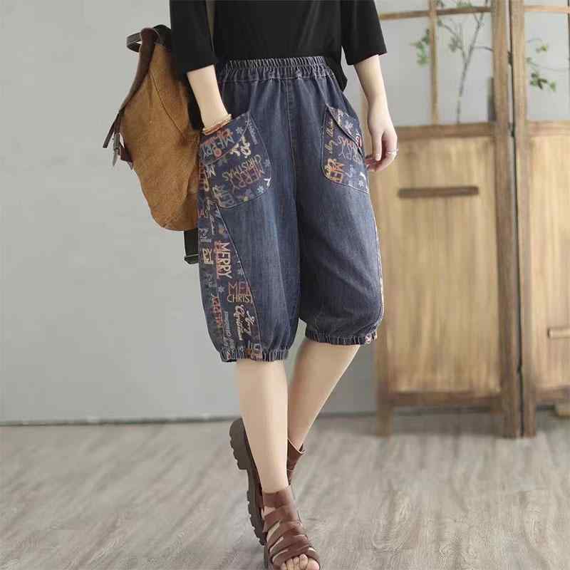 デニム レディース ハーフパンツ ゆったり 伸縮性 ウエストゴム ワイドレッグ ジーンズ 高見え 体型カバー 普段使い 部屋着 春夏 ブルー